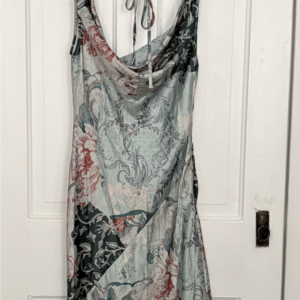 Cider Floral Satin Cowl Maxi Dress - Mint Green & Dark Green - Picture 4 of 5